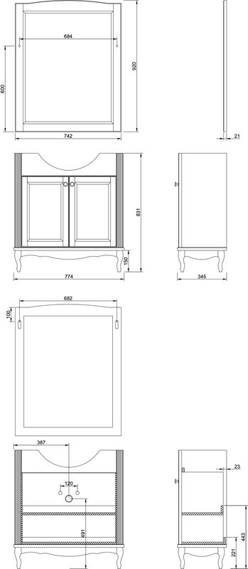 Мебель для ванной комнаты ValenHouse Эллина 80 кальяри, 2 дверцы, ручки бронза