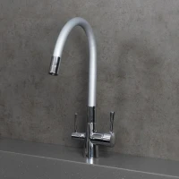 Смеситель для кухни Lemark Comfort LM3075C-Silver с гибким изливом, хром, серебристый