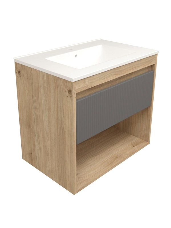 Тумба с раковиной Teymi Vitra 70 дуб, графит волна