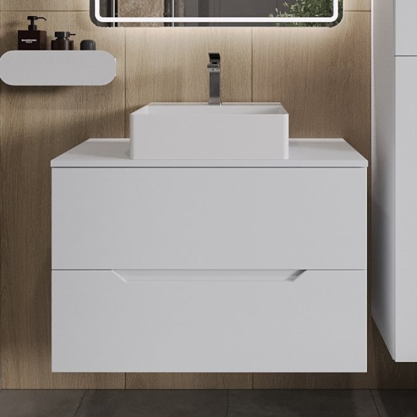 Тумба с раковиной Orange Line 80 подвесная, 2 ящика, матовая белая с раковиной B04-405W