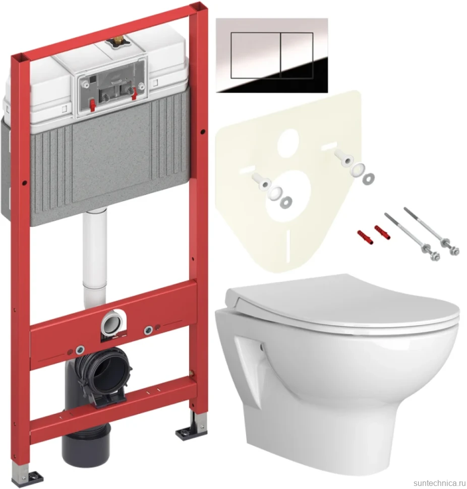Комплект Унитаз подвесной VitrA Zentrum 55795B003-0075 + Крышка 801-003-019 с микролифтом + Инсталляция TECE Now 9400412 4 в 1 с кнопкой смыва