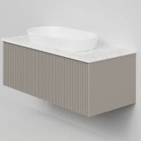 Тумба под раковину со столешницей La Fenice Terra 100 подвесная, cappuccino, бежевая матовая, столешница белый мрамор