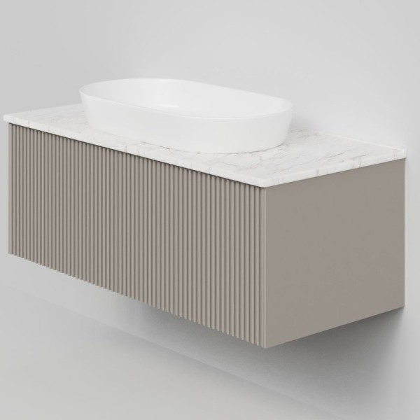 Тумба под раковину со столешницей La Fenice Terra 100 подвесная, cappuccino, бежевая матовая, столешница белый мрамор