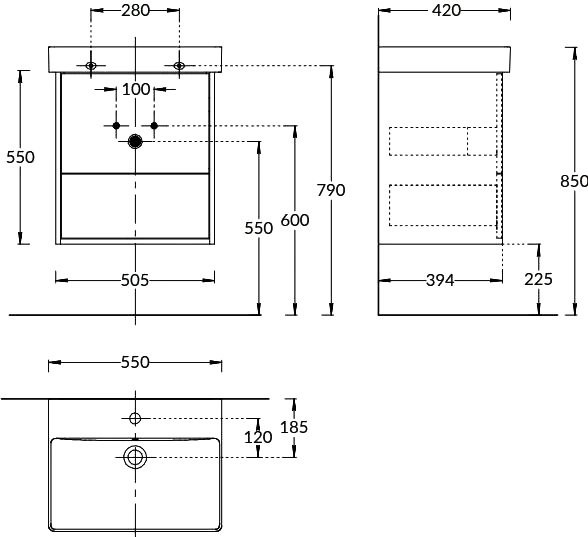 Тумба под раковину без столешницы KERAMA MARAZZI Pro 55 подвесная, 2 ящика, матовая белая