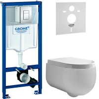 Комплект Унитаз подвесной Kerasan Flo + Крышка 318901 петли хром + Инсталляция Grohe Rapid SL 38772001 3 в 1 с кнопкой смыва + Звукоизоляция
