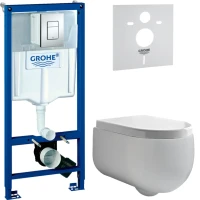Комплект Унитаз подвесной Kerasan Flo + Крышка 318901 петли хром + Инсталляция Grohe Rapid SL 38772001 3 в 1 с кнопкой смыва + Звукоизоляция