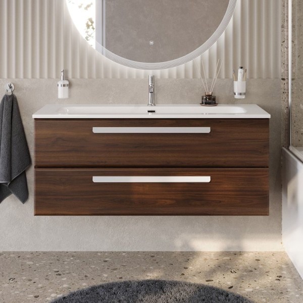 Тумба с раковиной Cezares Eco Cer-N 120 орех шоколад софт, раковина Eco 120, ручки сатин