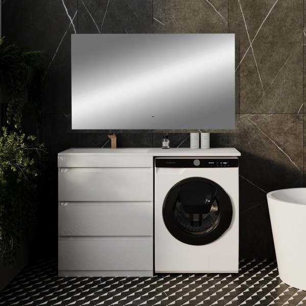 Мебель для ванной комнаты Style Line Даллас 130 L Люкс Plus напольная, белая, 3 ящика, зеркало DIWO Элиста