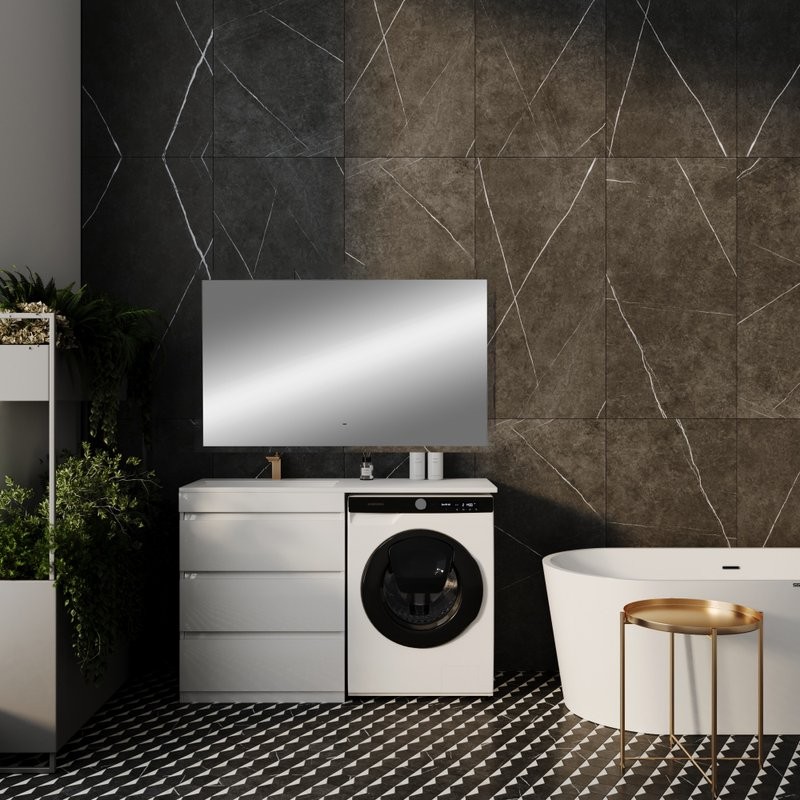 Мебель для ванной комнаты Style Line Даллас 130 L Люкс Plus напольная, белая, 3 ящика, зеркало DIWO Элиста