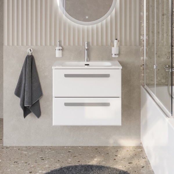 Тумба с раковиной Cezares Eco Cer-N 60 bianco lucido, раковина Eco 60, ручки серые