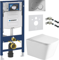 Комплект Унитаз подвесной SantiLine SL-5007 безободковый, с микролифтом + Крепления Geberit Duofix 111.815.00.1 к стене + Звукоизоляция + Инсталляция UP 320 111.300.00.5 + Кнопка Sigma 01 115.770.21.5 хром
