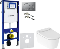 Комплект Умный унитаз Geberit AquaClean Sela 146.224.11.1 альпийский белый + Крепления Duofix 111.815.00.1 к стене + Звукоизоляция + Инсталляция UP 320 111.300.00.5 + Кнопка Sigma 01 115.770.JQ.5 лакированная, матовый хром