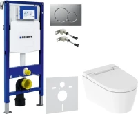 Комплект Умный унитаз Geberit AquaClean Sela 146.224.11.1 альпийский белый + Крепления Duofix 111.815.00.1 к стене + Звукоизоляция + Инсталляция UP 320 111.300.00.5 + Кнопка Sigma 01 115.770.JQ.5 лакированная, матовый хром