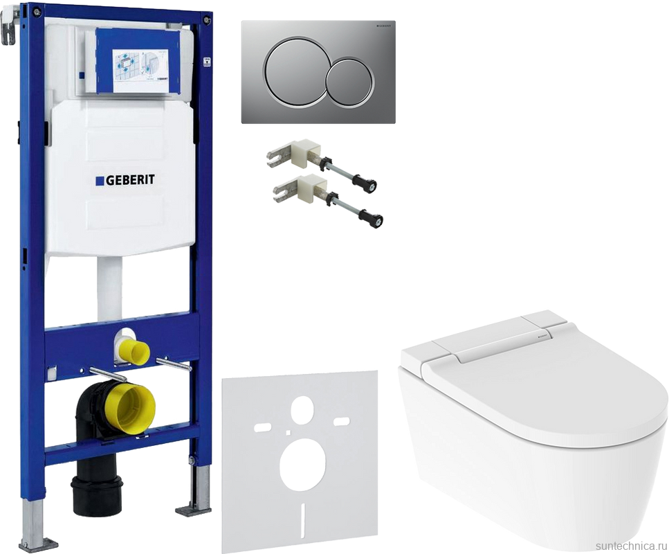 Комплект Умный унитаз Geberit AquaClean Sela 146.224.11.1 альпийский белый + Крепления Duofix 111.815.00.1 к стене + Звукоизоляция + Инсталляция UP 320 111.300.00.5 + Кнопка Sigma 01 115.770.JQ.5 лакированная, матовый хром