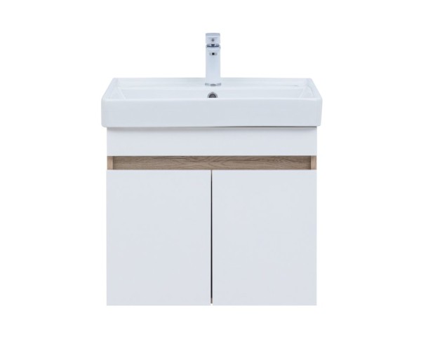 Тумба с раковиной Aquanet Оптима 60 подвесная, дуб светлый, белый сатин
