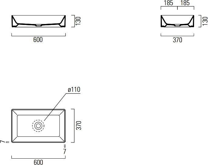 Накладная раковина GSI Kube X 60x37, серая, прямоугольная