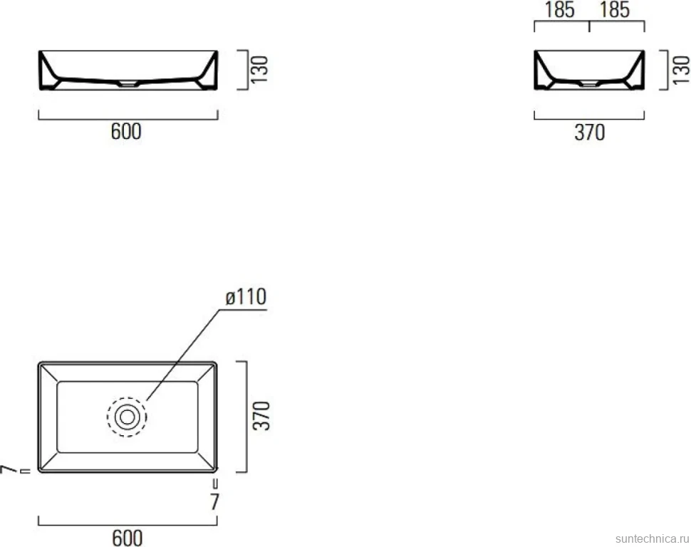 Накладная раковина GSI Kube X 60x37, серая, прямоугольная