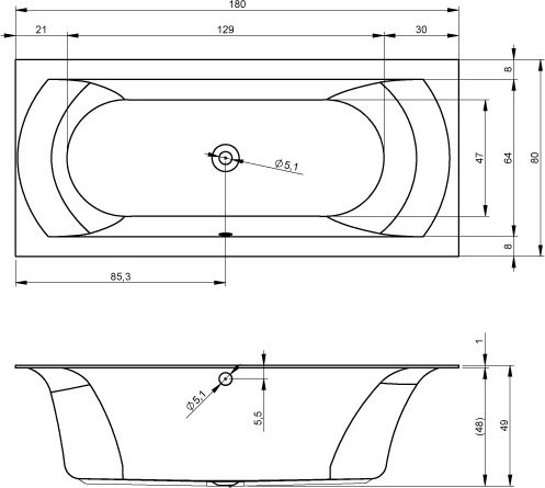 Акриловая ванна Riho Linares R 180x80 см, правая, встраиваемая, белая, на ножках