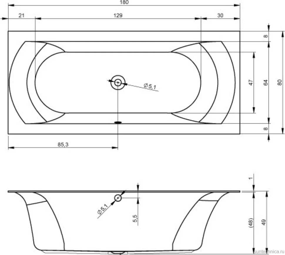 Акриловая ванна Riho Linares R 180x80 см, правая, встраиваемая, белая, на ножках