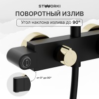 Душевая стойка STWORKI Малунг S11170BG матовый чёрный, глянцевое золото
