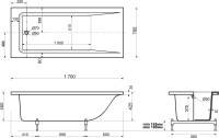 Ванна из искусственного камня Эстет Дельта 170x70 см, пристенная, на ножках