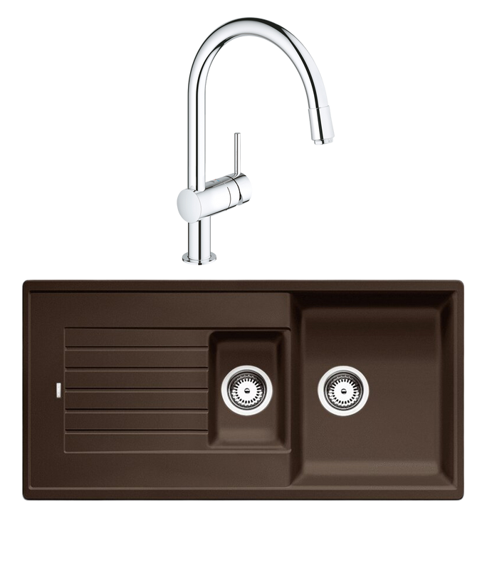 Комплект Мойка Blanco Zia 6S 515072 кофе + Смеситель Grohe Minta 3291800E хром