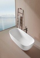 Ванна из искусственного камня AltroBagno Luciana 090221 170x80 см, отдельностоящая, матовая белая, овальная, на ножках, с донным клапаном