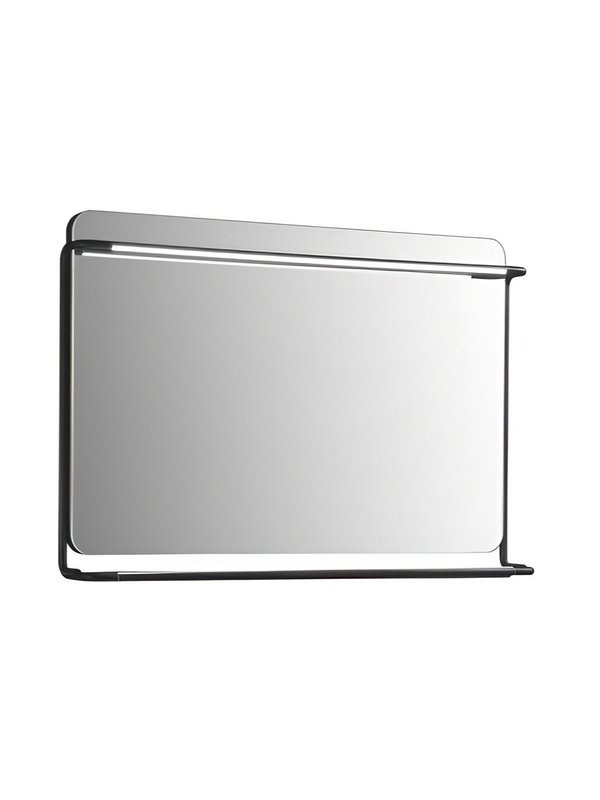 Зеркало в ванную с подсветкой Esbano ES-3727K2D 100x70 см для ванной комнаты, с полкой чёрной матовой, со встроенной LED подсветкой с регулировкой яркости холодный свет, с подогревом полотна, с сенсорным выключателем