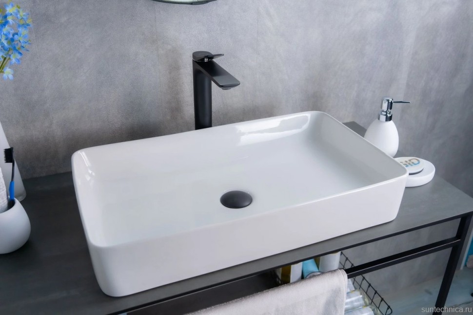 Накладная раковина GID Geometrico N9396 60 глянцевая белая, прямоугольная, фаянс