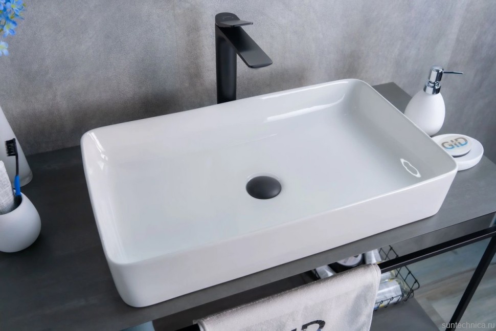 Накладная раковина GID Geometrico N9396 60 глянцевая белая, прямоугольная, фаянс