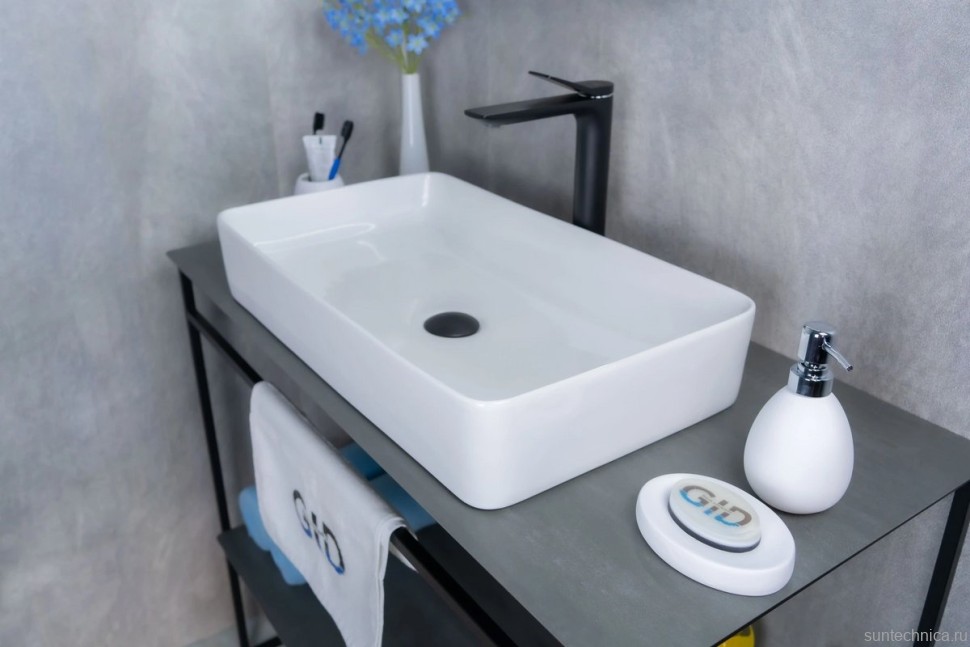 Накладная раковина GID Geometrico N9396 60 глянцевая белая, прямоугольная, фаянс