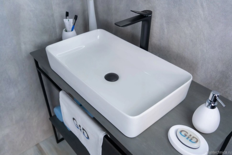 Накладная раковина GID Geometrico N9396 60 глянцевая белая, прямоугольная, фаянс