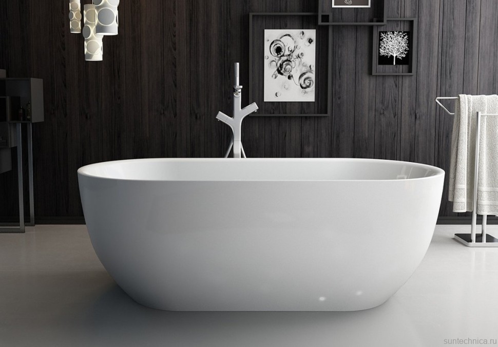 Акриловая ванна BelBagno BB70-1500-800 150x80 см, отдельностоящая, белая, овальная, на ножках, со сливом-переливом