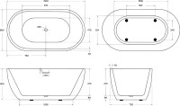 Акриловая ванна BelBagno BB70-1500-800 150x80 см, отдельностоящая, белая, овальная, на ножках, со сливом-переливом