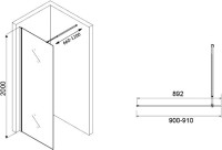 Душевая перегородка Abber Immer Offen AG61091R8 90 см, профиль черный, стекло рифленое