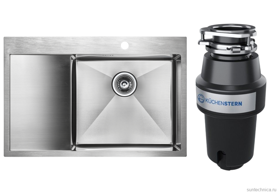 Комплект Мойка Paulmark Kroner PM217851-BSR брашированная нержавеющая сталь R + Измельчитель KUCHENSTERN Muhle