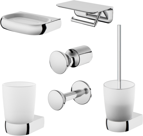 Набор Мыльница AM.PM Sensation A3034200 + Стакан A3034300 + Ершик A3033300 + Держатель A30341500 с полкой для телефона + Крючок A3035500 + Крючок A3035800