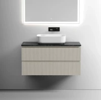 Тумба под раковину со столешницей Sancos Snob T 100 beige soft, столешница черный мрамор