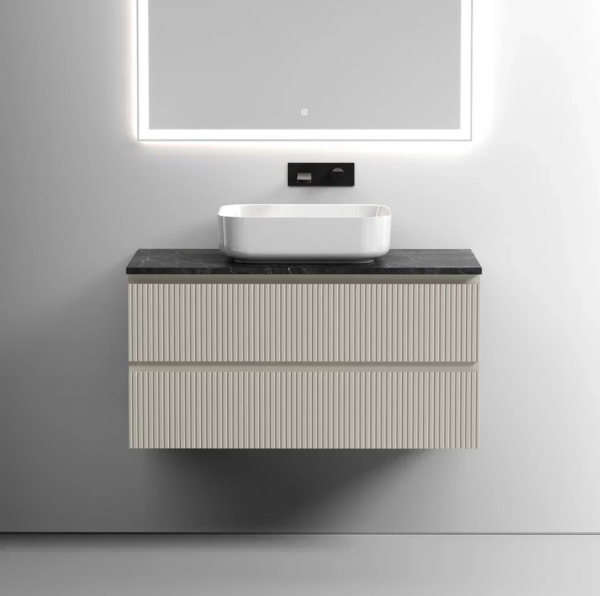 Тумба под раковину со столешницей Sancos Snob T 100 beige soft, столешница черный мрамор