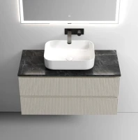 Тумба под раковину со столешницей Sancos Snob T 100 beige soft, столешница черный мрамор