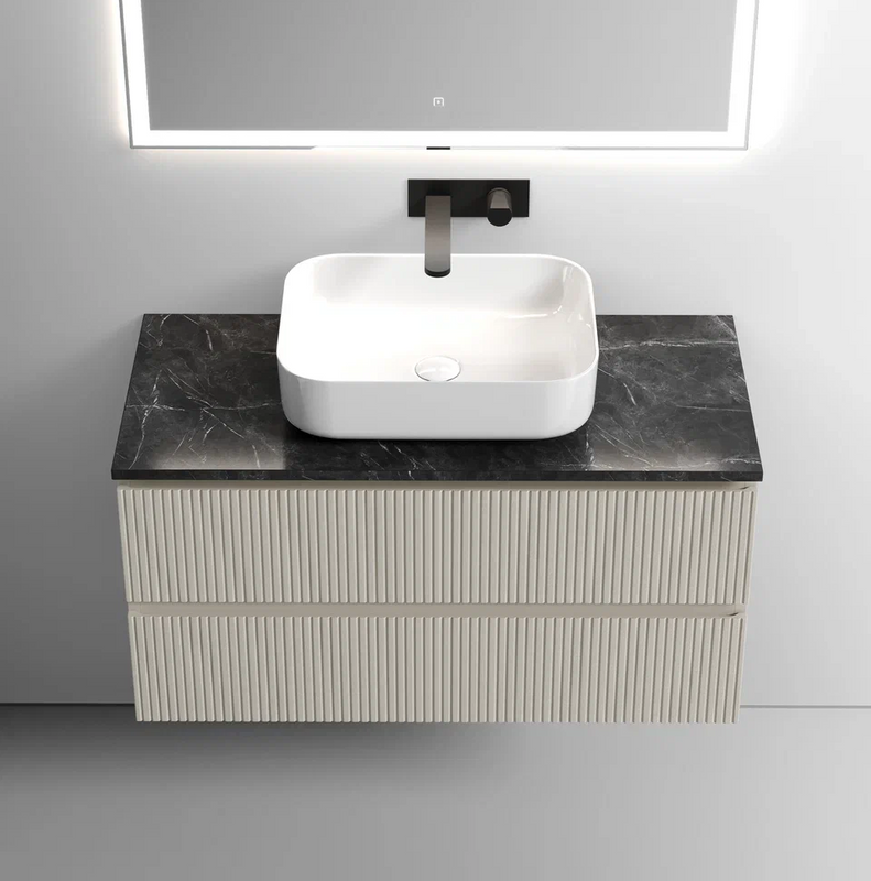 Тумба под раковину со столешницей Sancos Snob T 100 beige soft, столешница черный мрамор