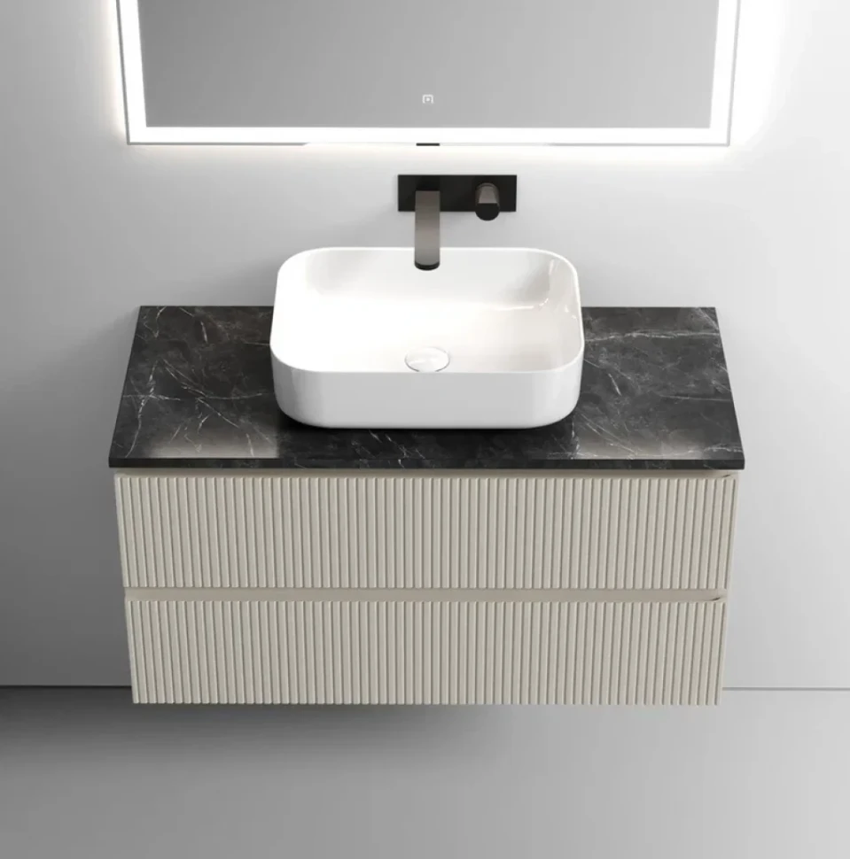 Тумба под раковину со столешницей Sancos Snob T 100 beige soft, столешница черный мрамор