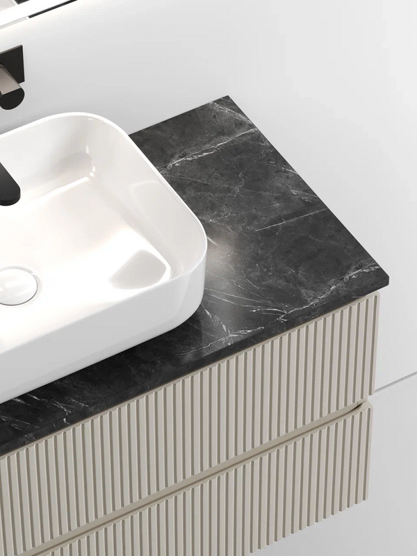 Тумба под раковину со столешницей Sancos Snob T 100 beige soft, столешница черный мрамор