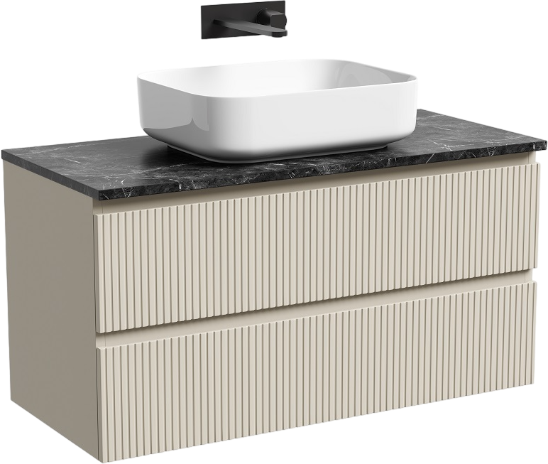 Тумба под раковину со столешницей Sancos Snob T 100 beige soft, столешница черный мрамор