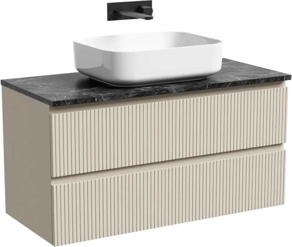 Тумба под раковину со столешницей Sancos Snob T 100 beige soft, столешница черный мрамор