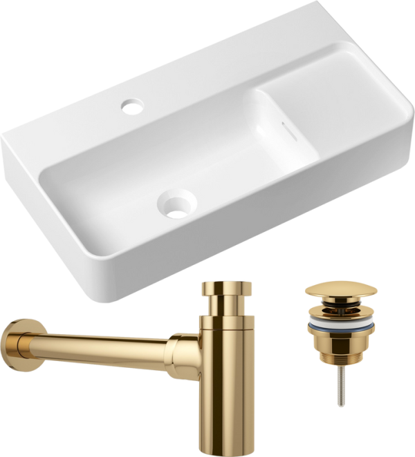 Комплект Накладная раковина Lavinia Boho Bathroom Sink Slim 33311011 + Донный клапан Wellsee Drainage System 182141000 золото + Сифон 182106000 золото