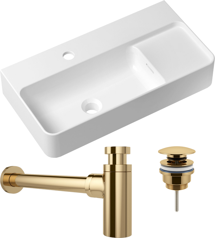 Комплект Накладная раковина Lavinia Boho Bathroom Sink Slim 33311011 + Донный клапан Wellsee Drainage System 182141000 золото + Сифон 182106000 золото