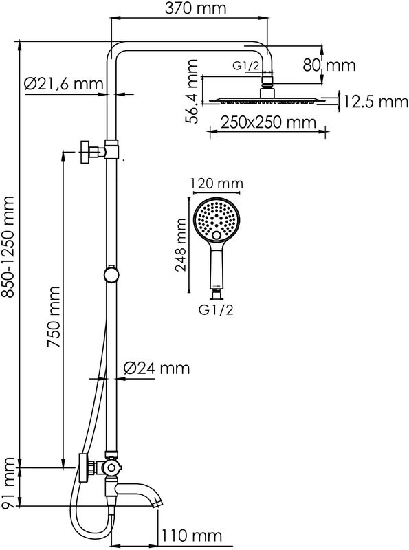 Душевая стойка Wasserkraft Sauer A188.256.207.PG Thermo с термостатом, золото