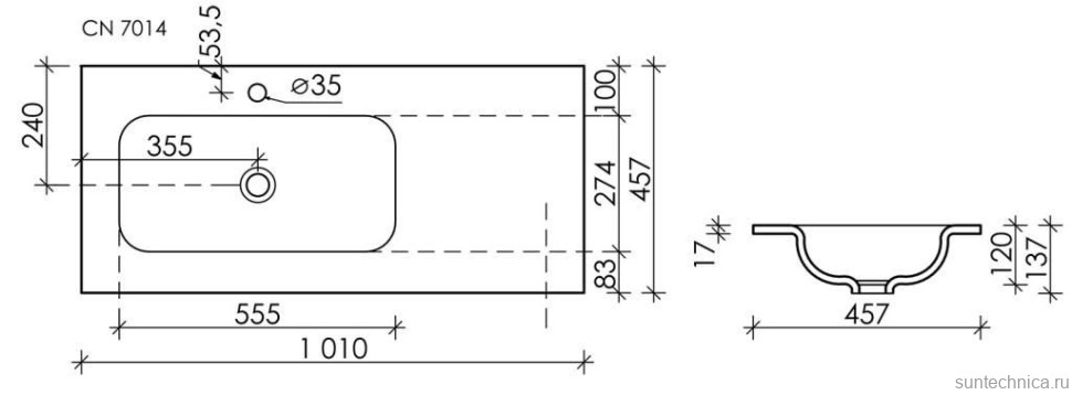 Накладная раковина Ceramicanova Grace прямоугольная черная матовая 101 см CN7014MB