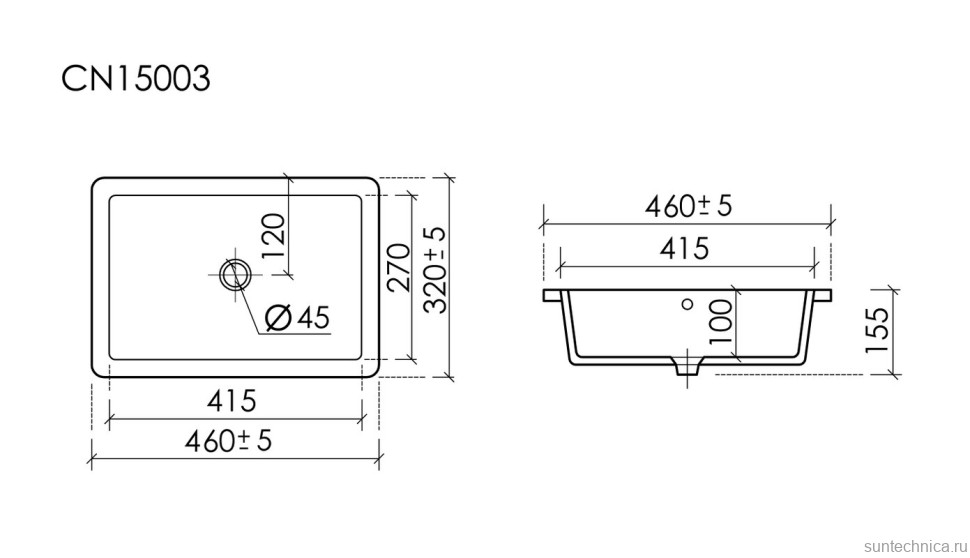 Раковина встраиваемая снизу Ceramicanova Era CN15003 46 глянцевая белая, прямоугольная